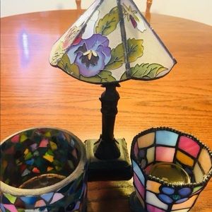 Antique candle shade and candle holder